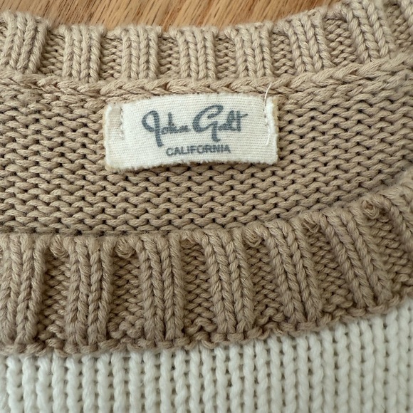 John Galt 100% Cotton Striped Tan White Crewneck Knit Fisherman Sweater OS - Picture 2 of 9